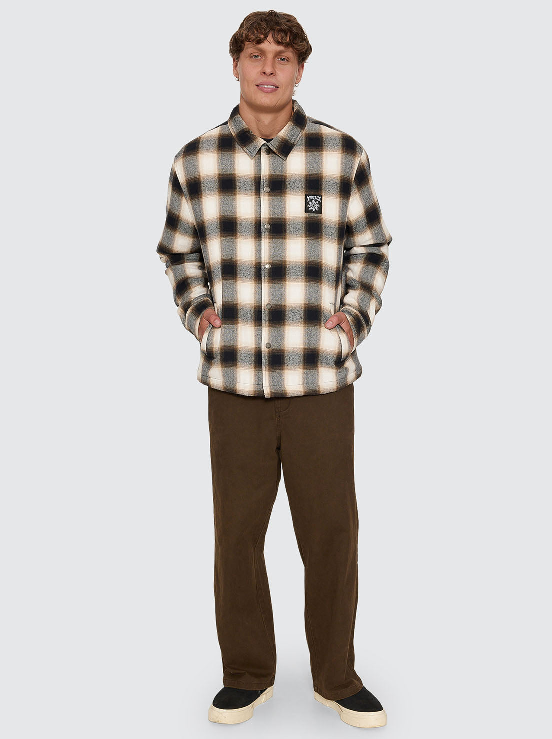 Thrills - Stagger Cropped Flannel Jacket - Black