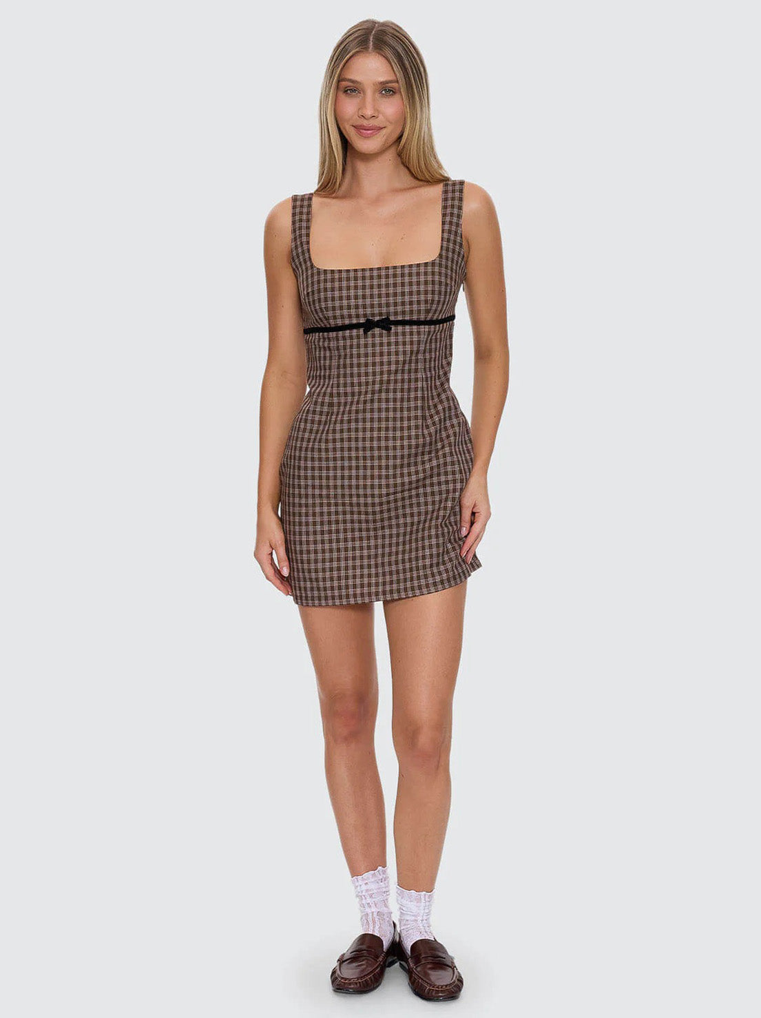 Thrills - State Of Mind Check Dress - Postal Brown