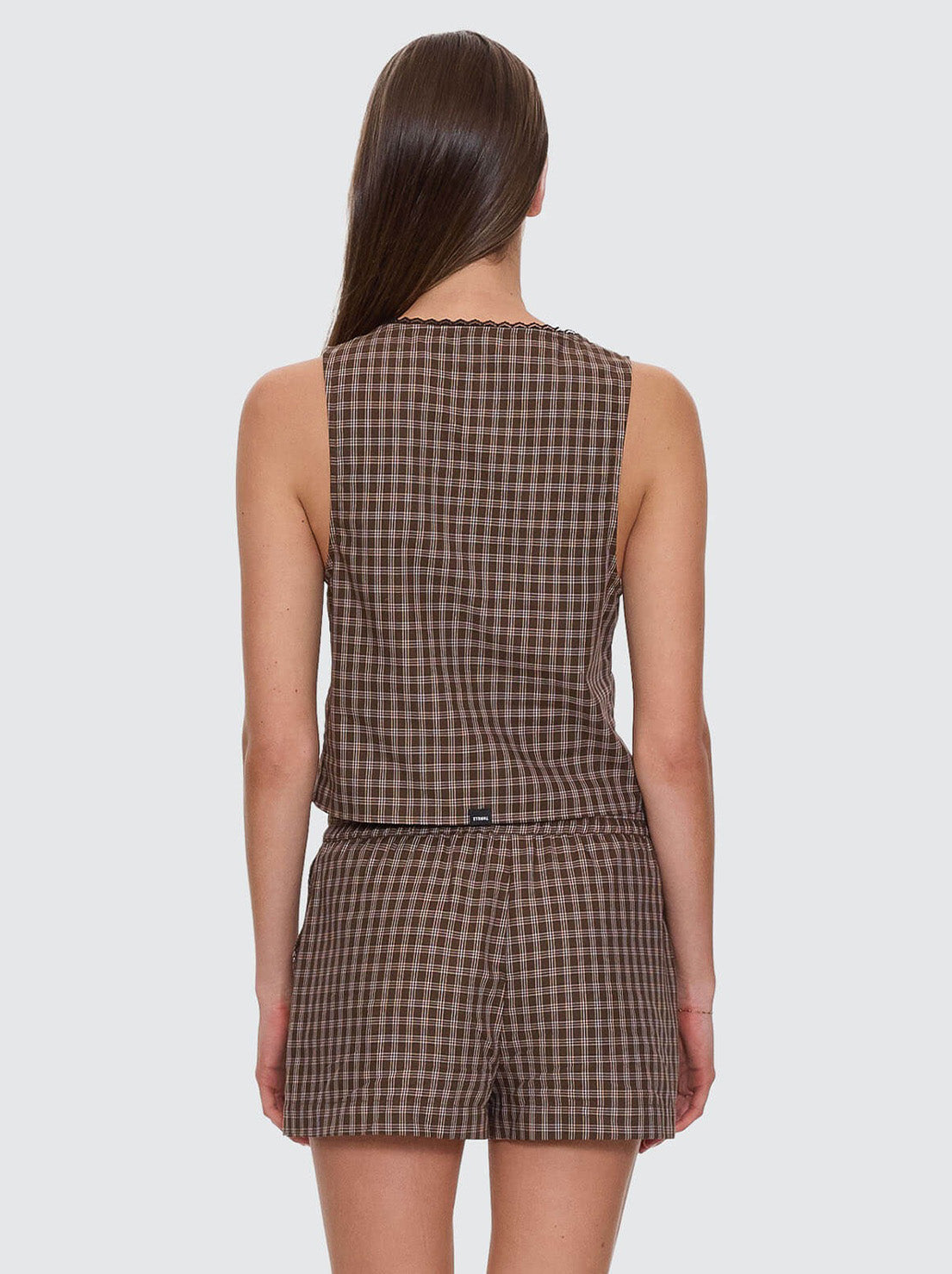 Thrills - State Of Mind Check Top - Postal Brown