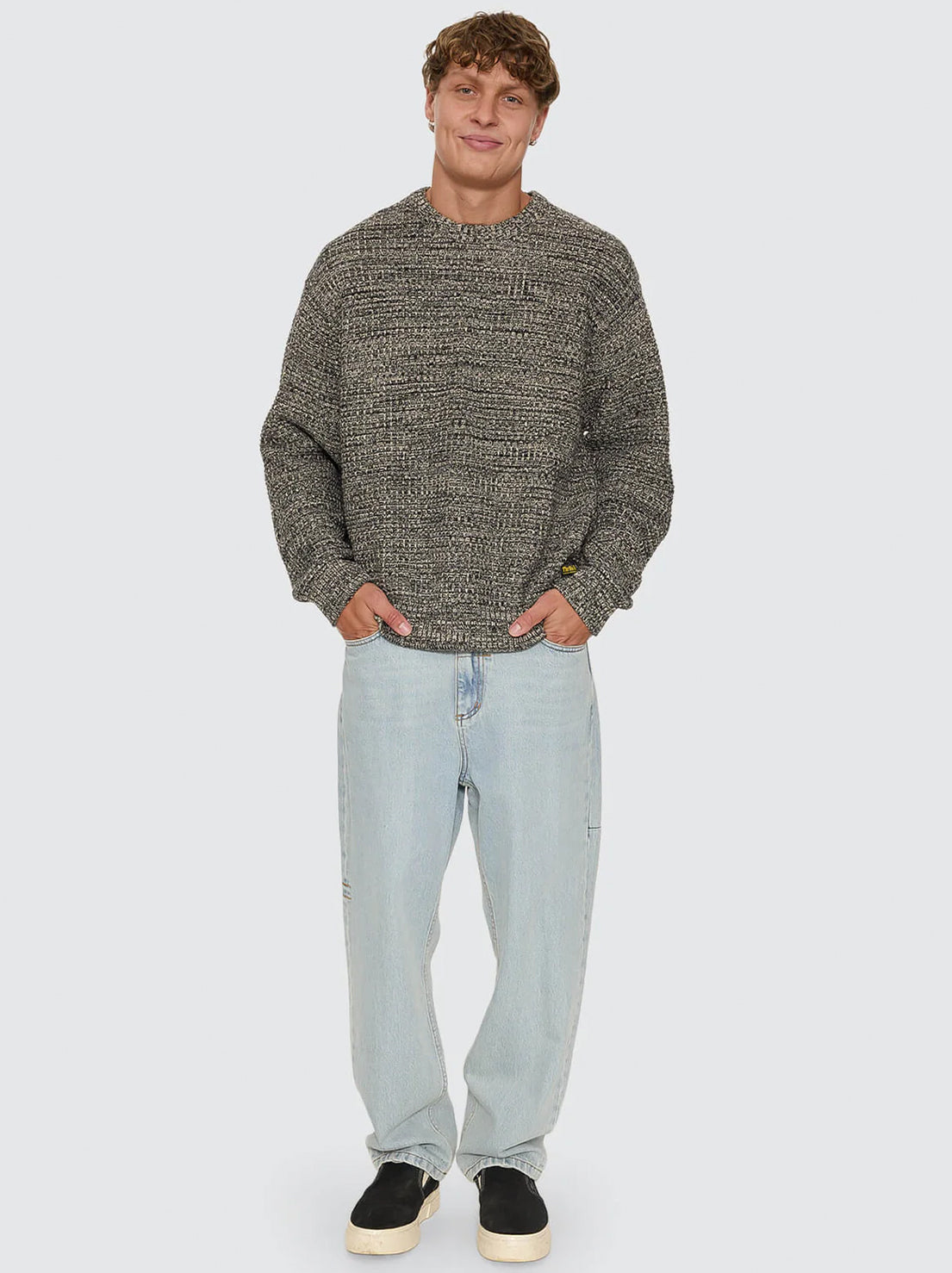 Thrills - Union Box Crop Crew Knit - Carbon Marle