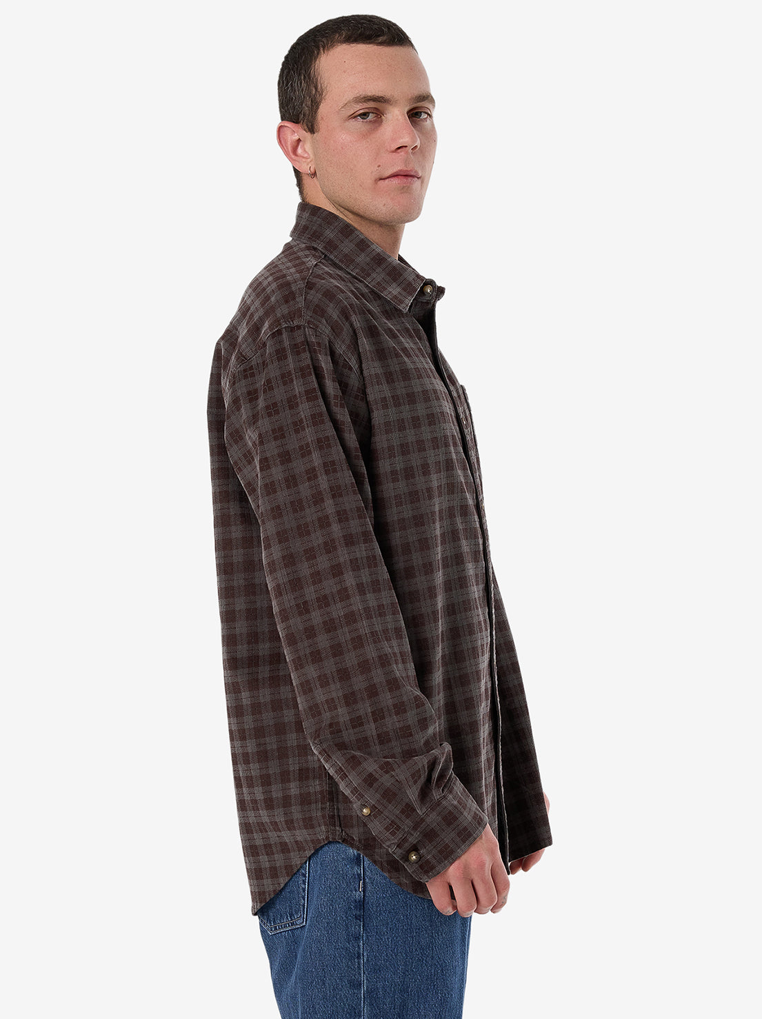 Thrills - Union Cord Check Long Sleeve Shirt  - Charcoal Rose