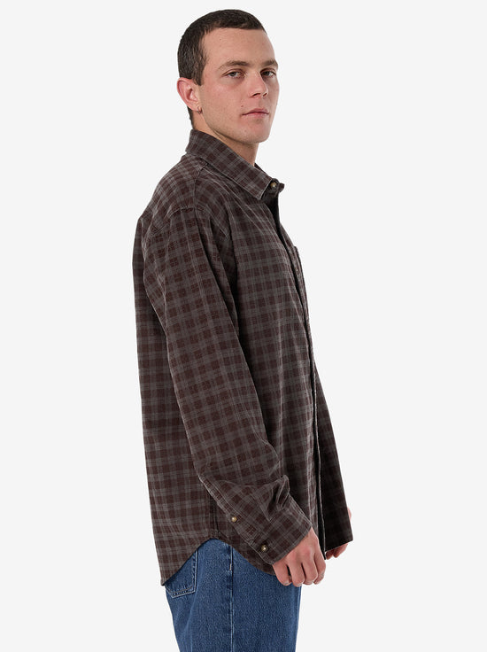 Thrills - Union Cord Check Long Sleeve Shirt  - Charcoal Rose