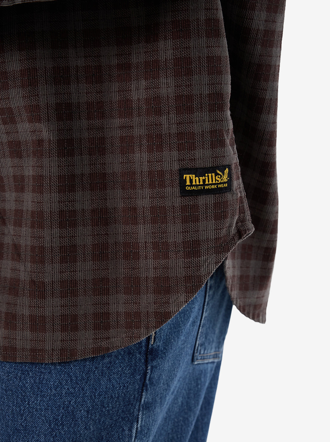 Thrills - Union Cord Check Long Sleeve Shirt  - Charcoal Rose