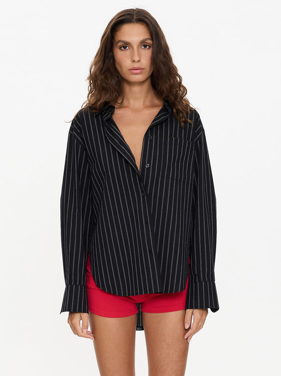 Thrills - Unwind Stripe Oversized Shirt - Black