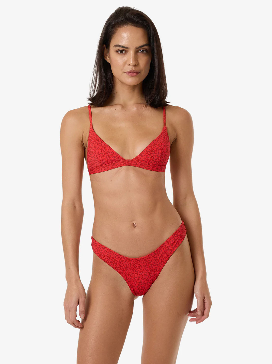 Thrills - Zinnia Fixed Triangle Bikini Bottom - Flame Red