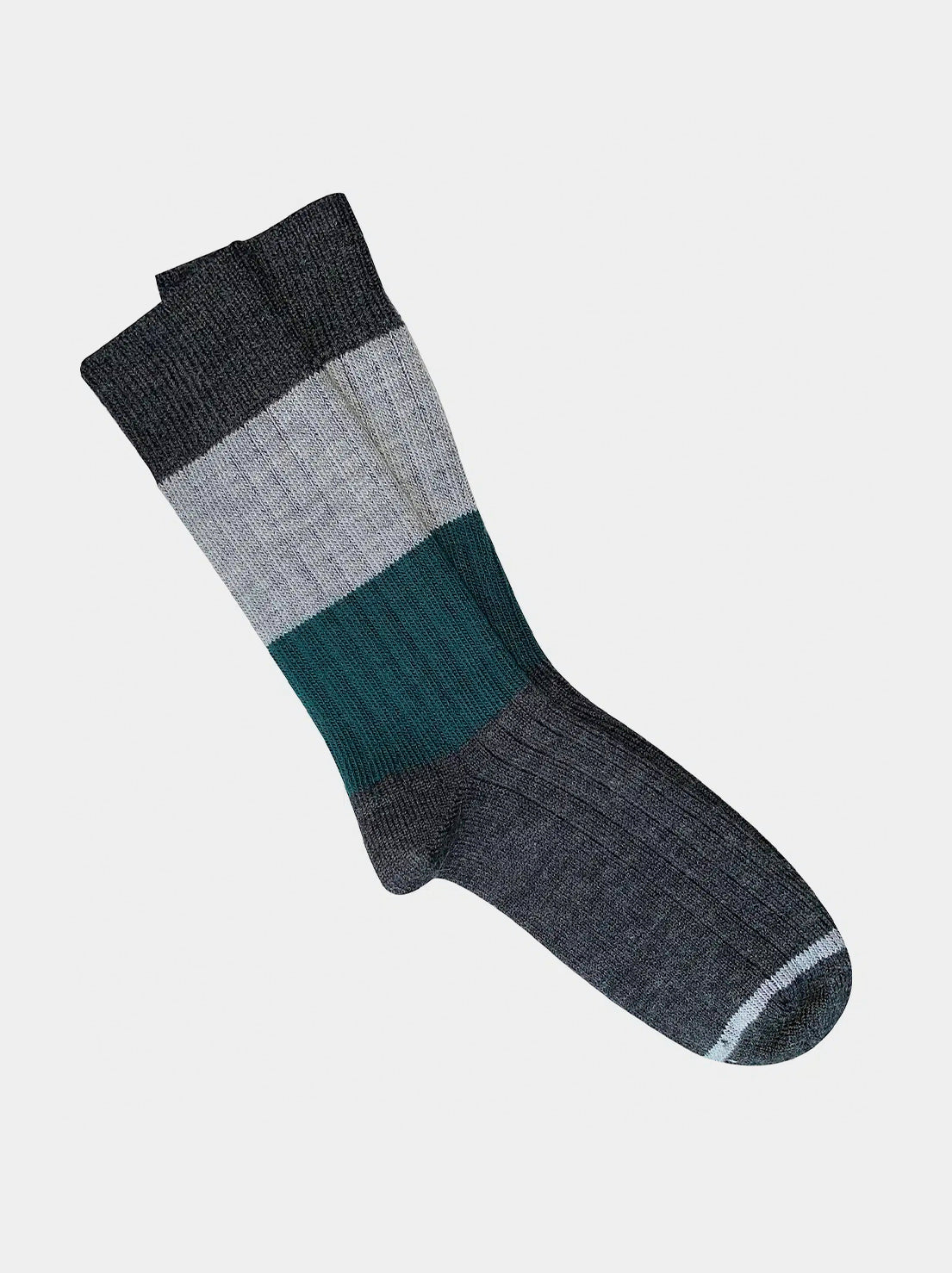 Tightology - Chunky Rib Merino Wool Socks - Charcoal Stripe