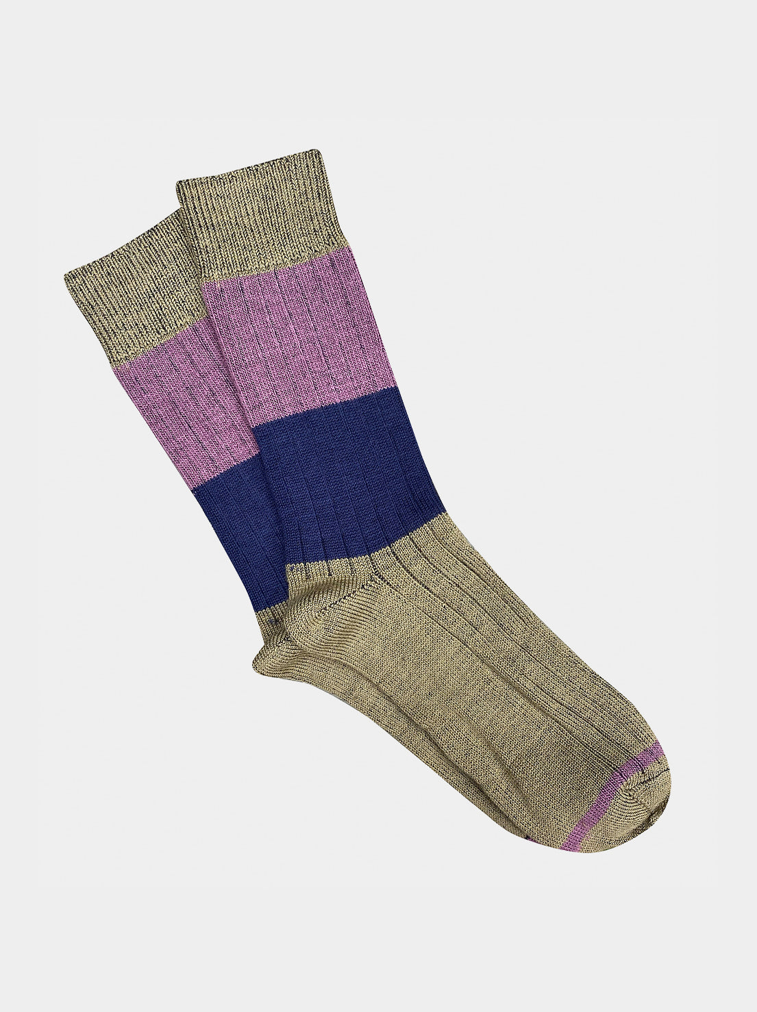 Tightology - Chunky Rib Merino Wool Socks - Khaki Stripe