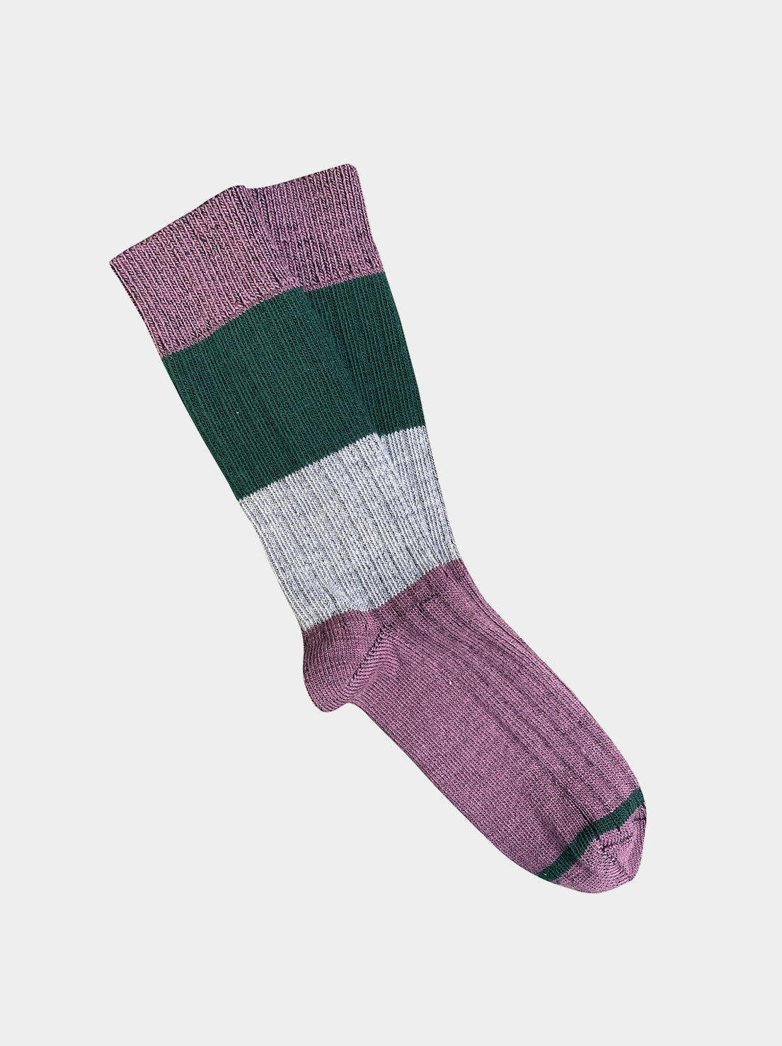 Tightology - Chunky Rib Merino Wool Socks - Mauve Stripe