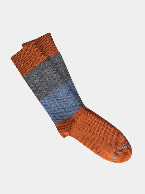 Tightology - Chunky Rib Merino Wool Socks - Rust Stripe
