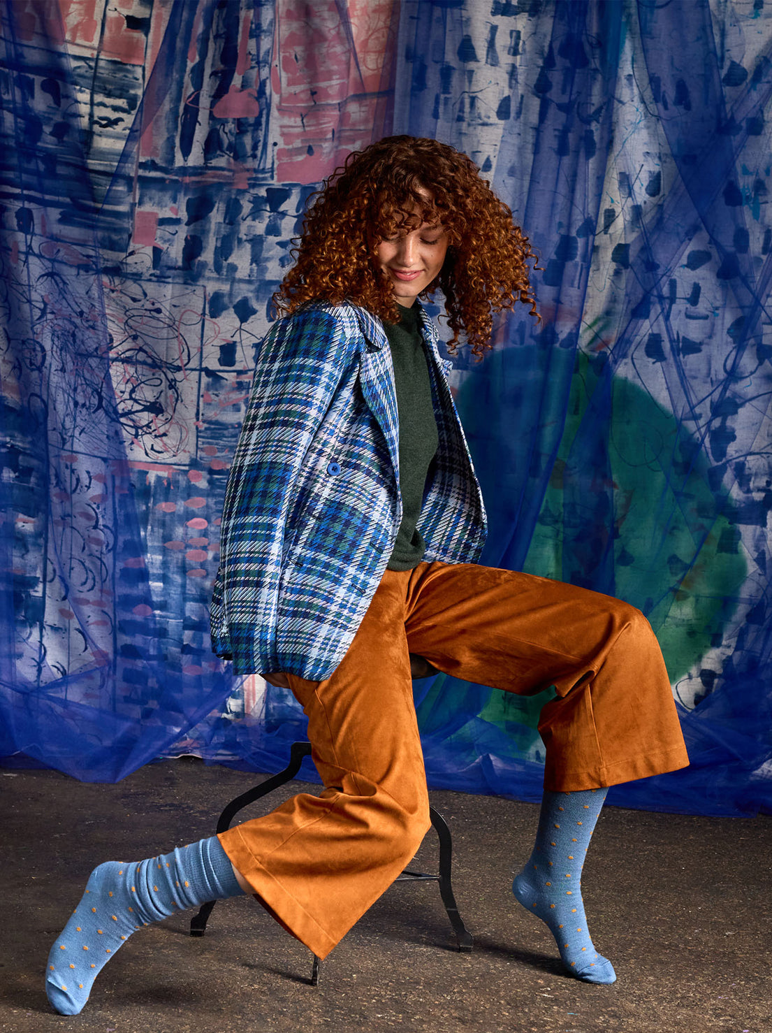 Tightology - Dotty Wool Socks - Blue / Mustard