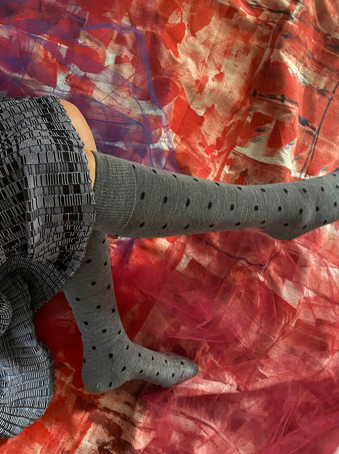 Tightology - Dotty Wool Socks - Grey / Black