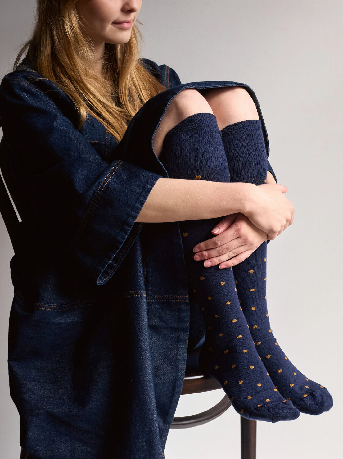Tightology - Dotty Wool Socks - Navy / Mustard