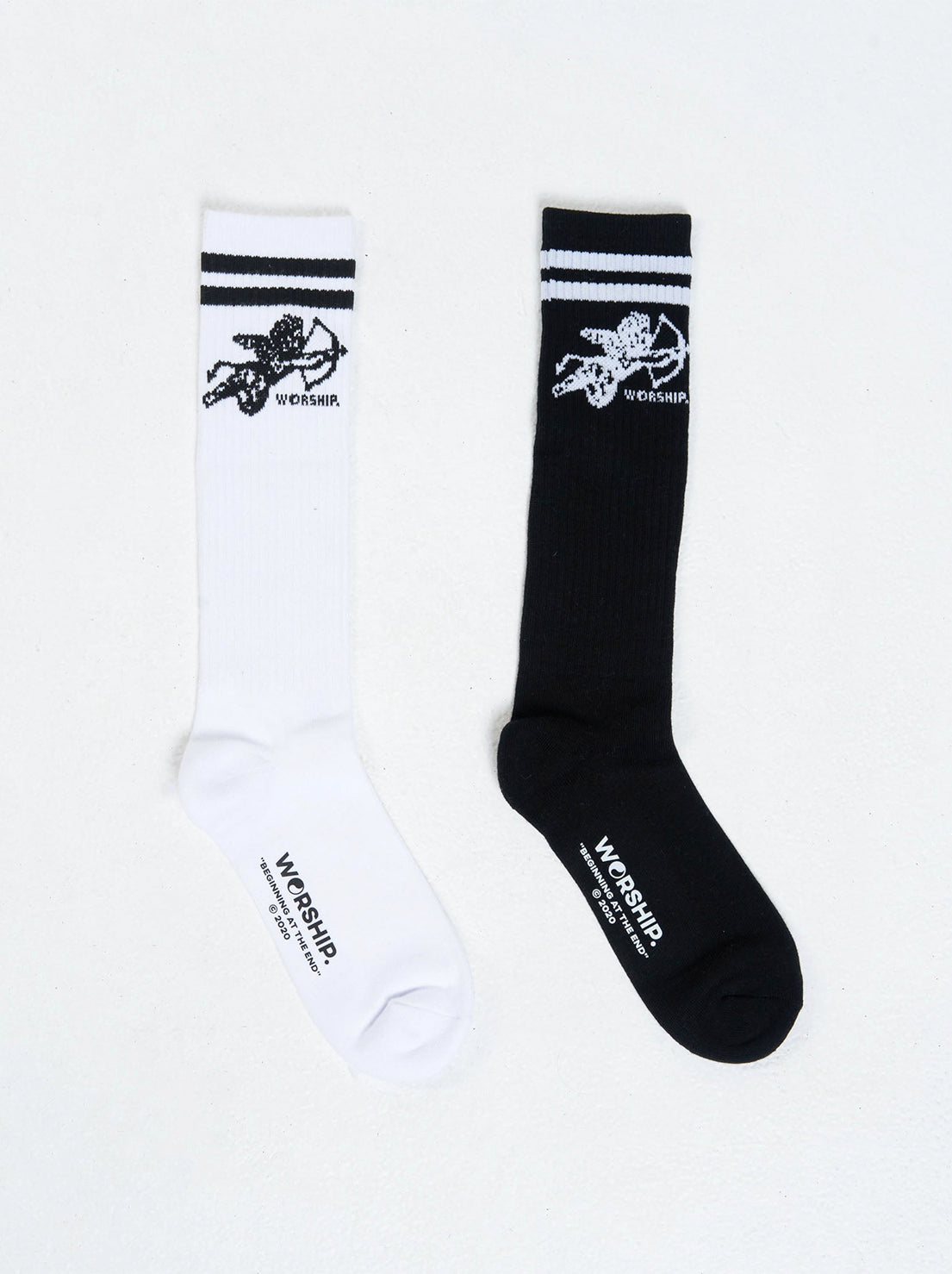 Worship - Cherub Organic Long Socks 2 Pack - White / Black