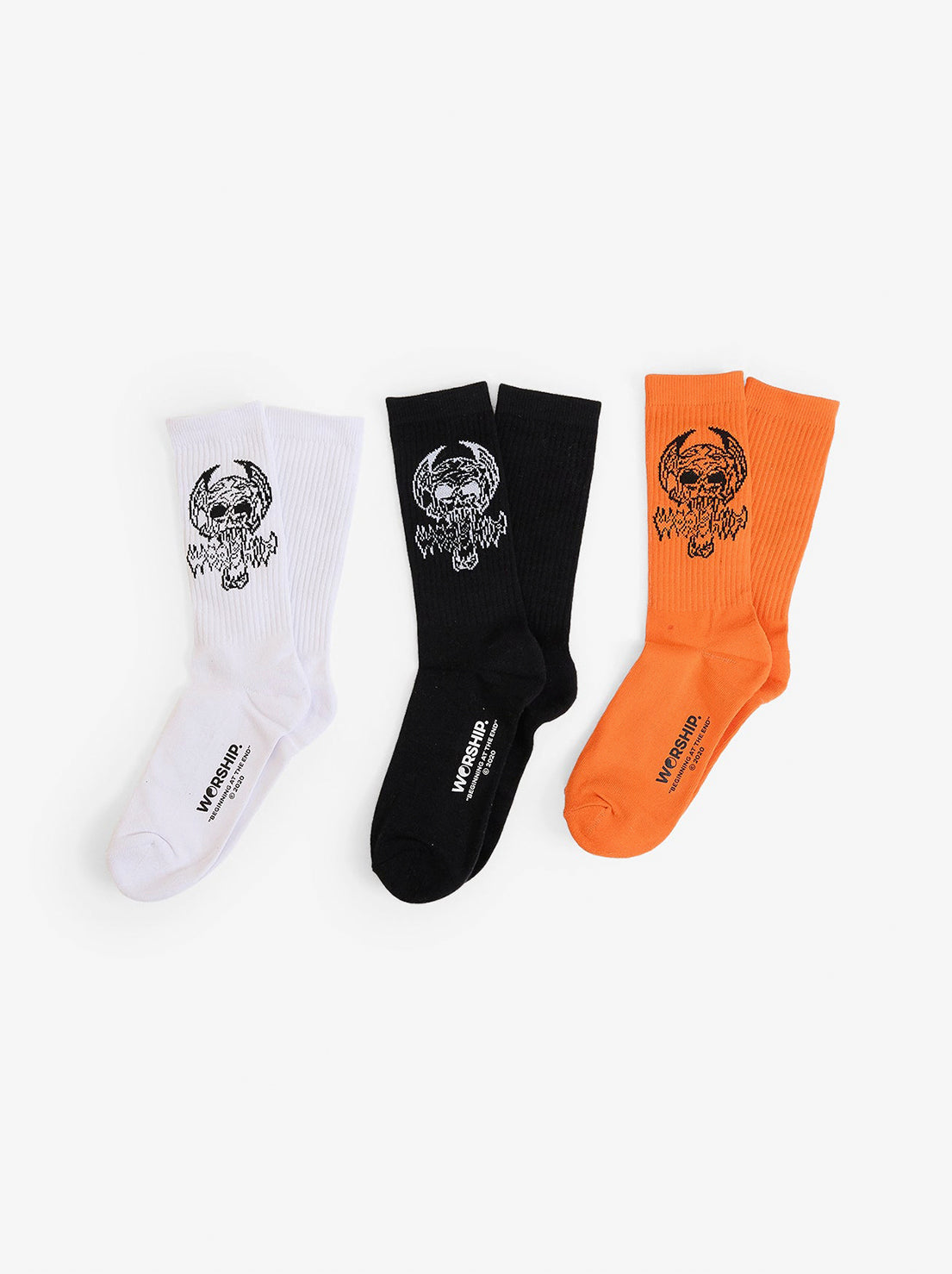 Worship - Death Eater Socks 3 Pack - White / Black / Orange