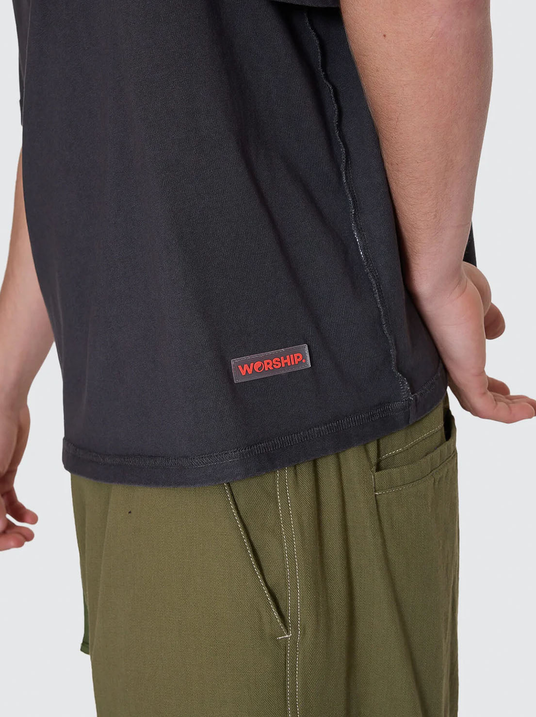 Worship - Reverse Box Fit Cropped Overdye Tee - Black Overdye