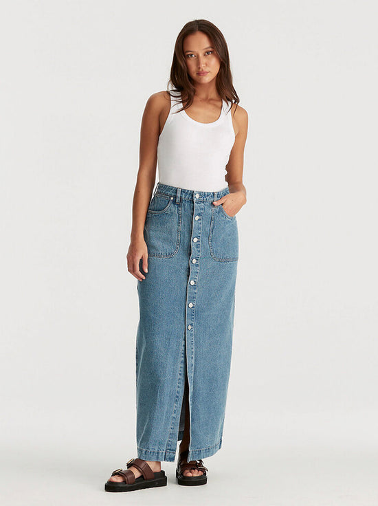 Wrangler - Button Through Maxi Skirt - Infinite Sky