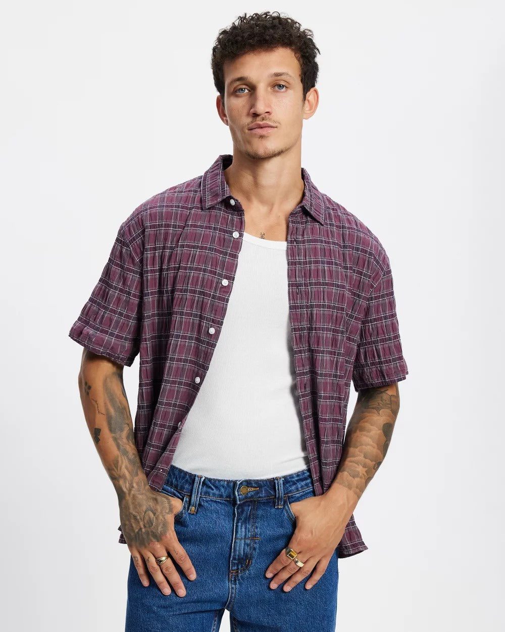 Thrills - Excitement Short Sleeve Cropped Shirt - Shiraz