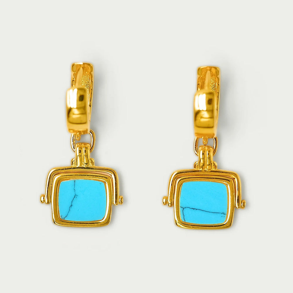 Brie Leon - 925 Santiago Drop Earrings w/ Aqua Turquoise - Gold/Aqua