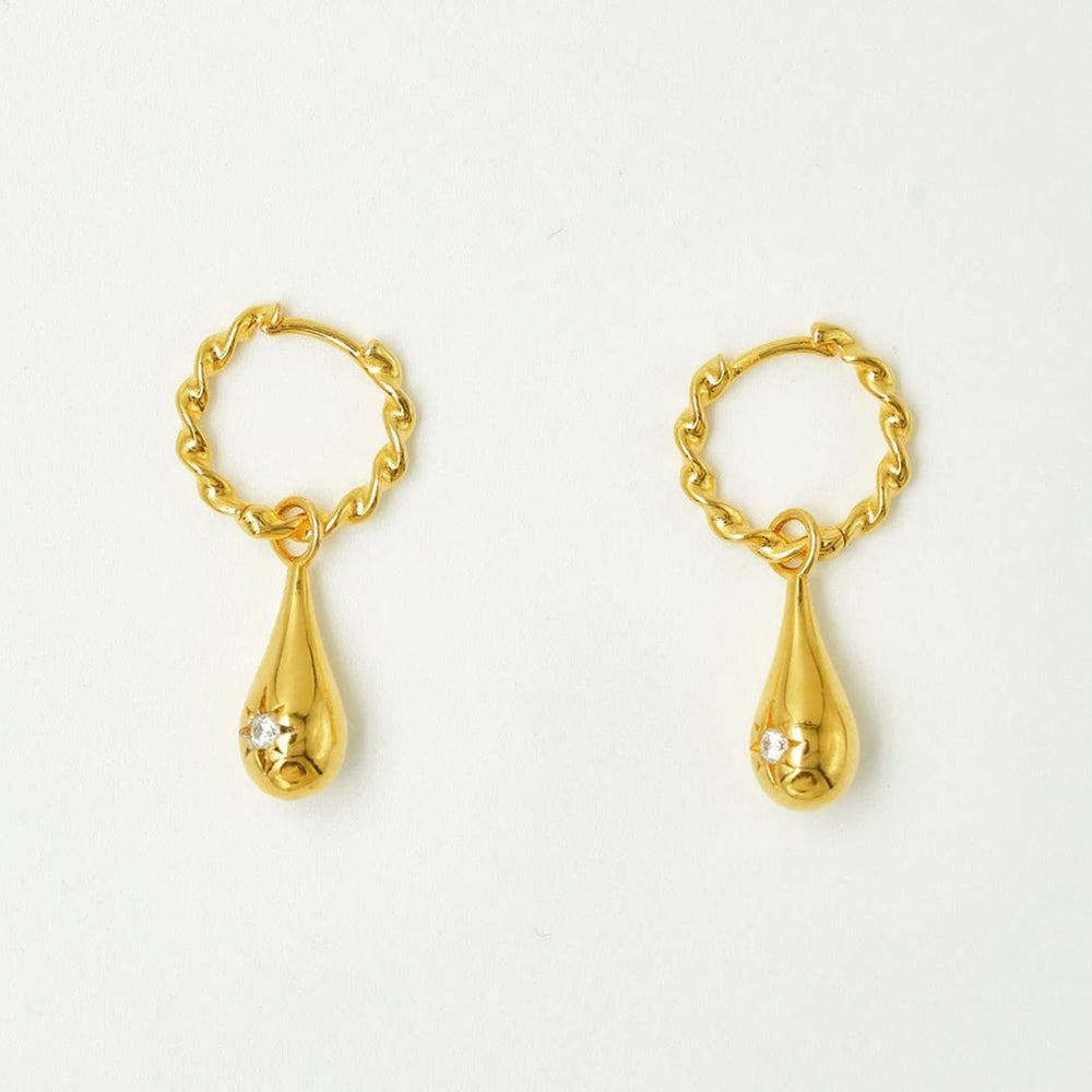 Brie Leon - 925 Tear Drop Twist Sleeper Earrings - Gold/Clear