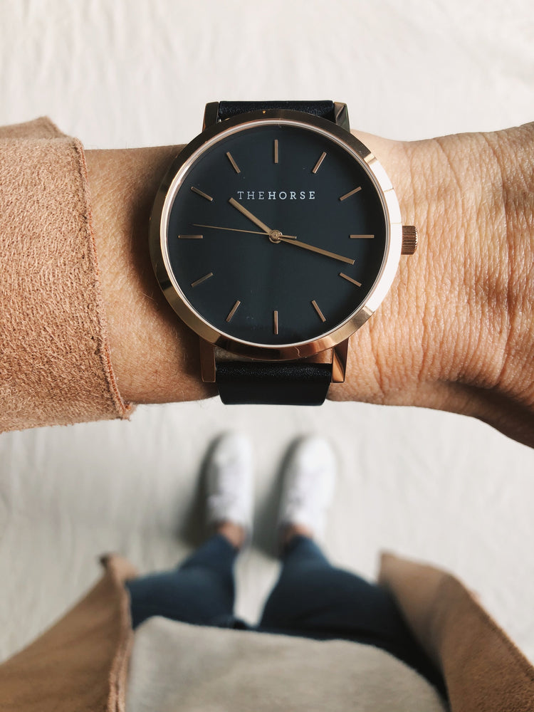 The Horse - Original Watch - Polished Rose Gold/ Black Dial/ Black Leather
