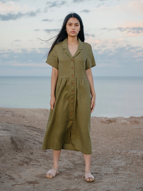 Hemp Clothing Australia - Day Dress - Olive
