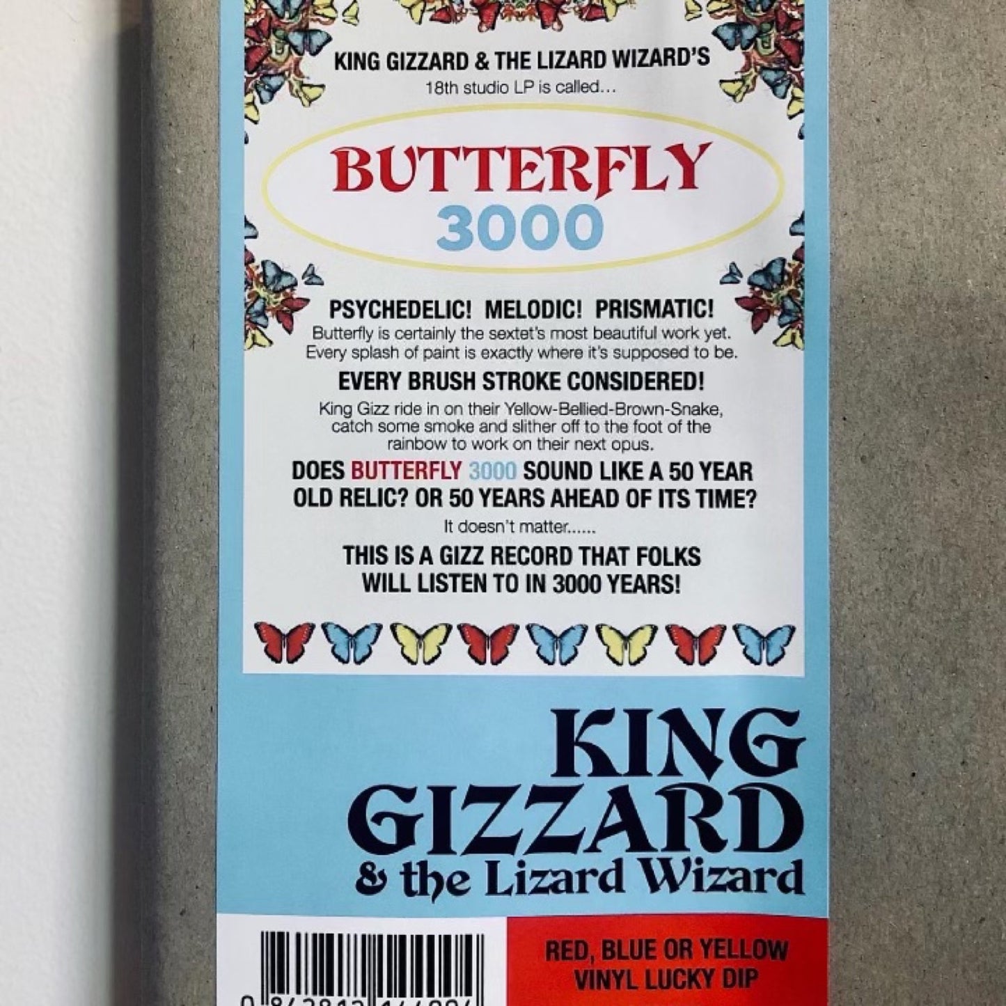 King Gizzard & The Lizard Wizard - Butterfly 3000. LP [Lucky Dip Red, Blue or Yellow Vinyl]