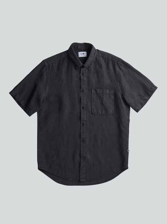 No Nationality - Arne 5706 - Short Sleeve Linen Shirt - Black