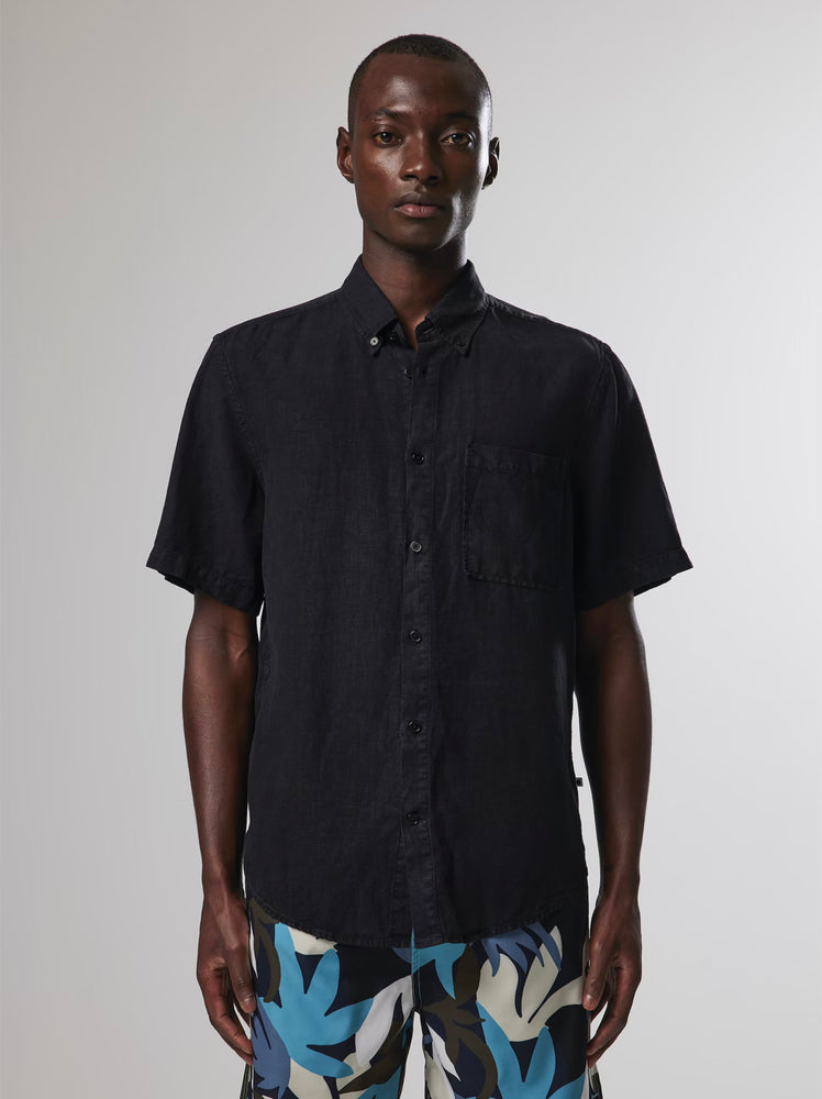 No Nationality - Arne 5706 - Short Sleeve Linen Shirt - Black