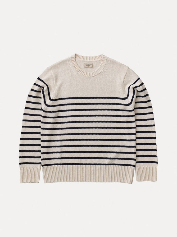 Buy Nudie - Hampus Recycled Stripe Sweater - Off White / Navy For