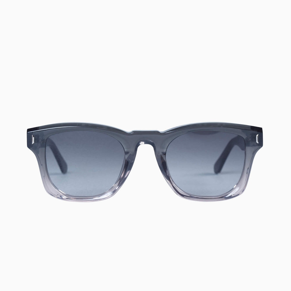 Valley - Solomon Sunglasses - Transparent Grey Fade to Smokey Crystal Frame / Silver Metal Trim / Black Gradient Lens