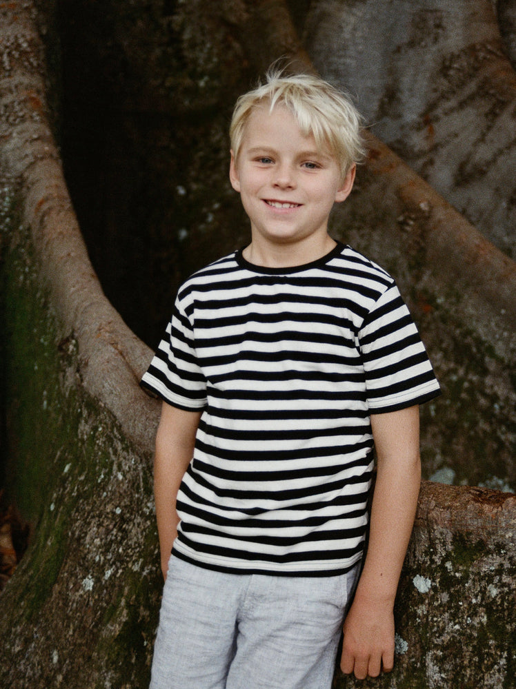 Hemp Clothing Australia - Kids Tee - Black/White Stripe